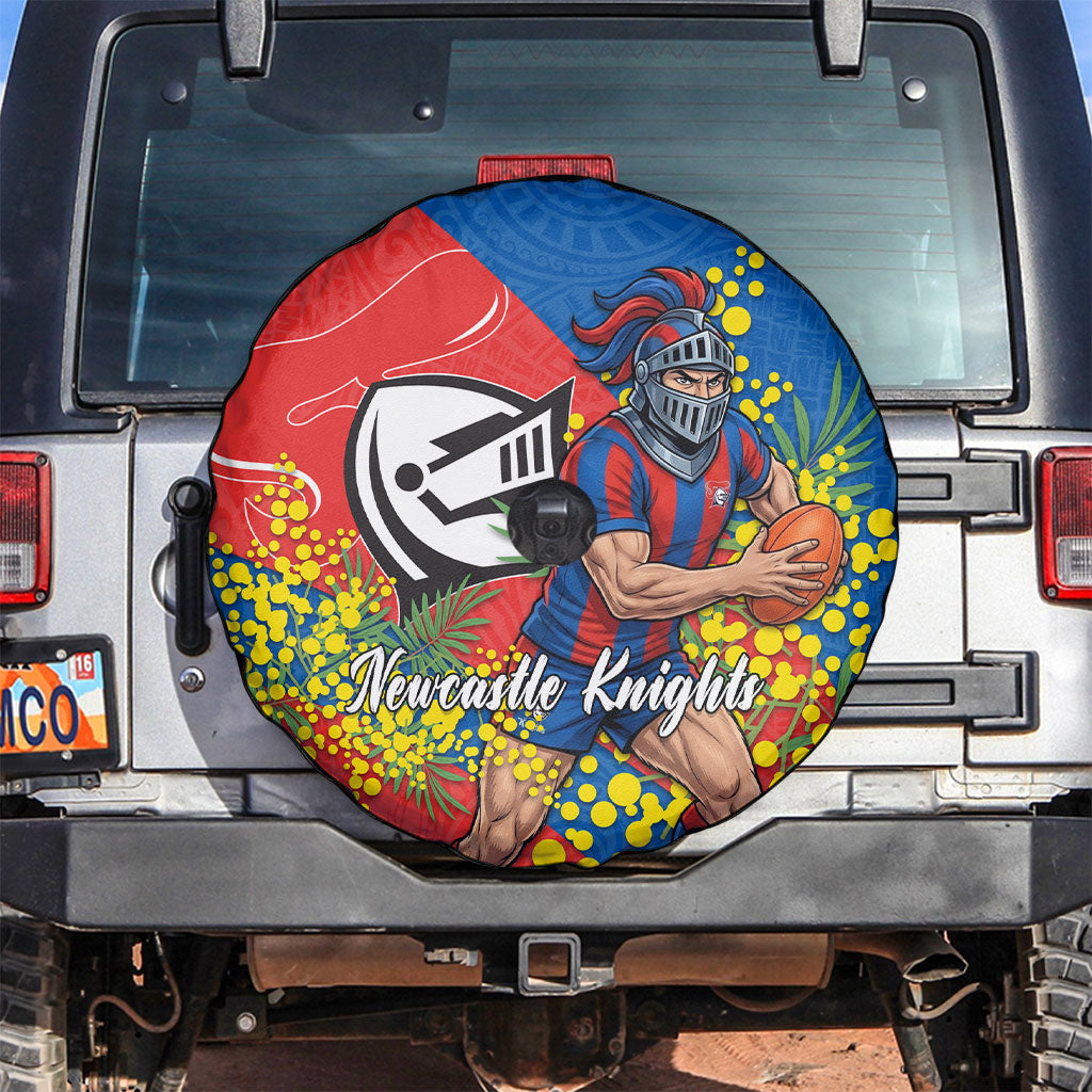 Newcastle Knights Spare Tire Cover Golden Wattle Floral Polynesian - Australian Flower - Rugby Mascot