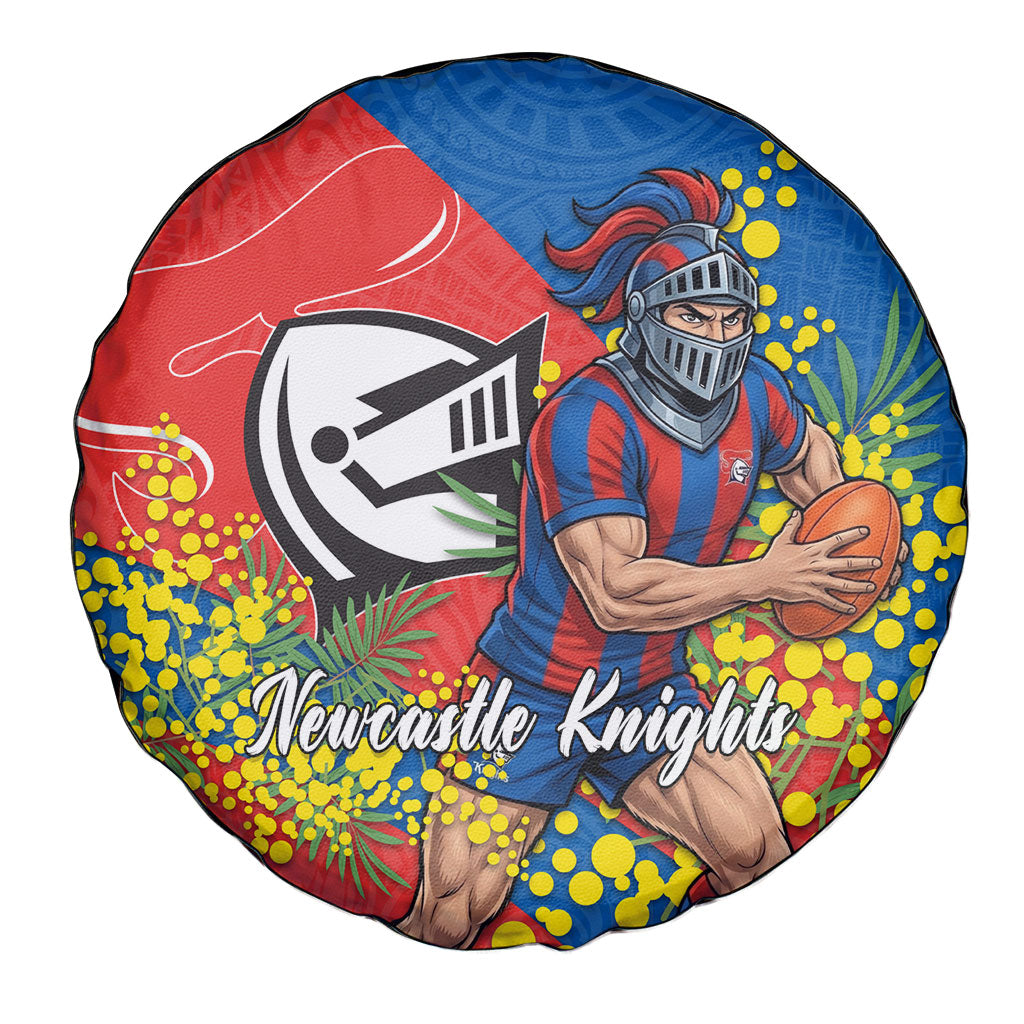 Newcastle Knights Spare Tire Cover Golden Wattle Floral Polynesian - Australian Flower - Rugby Mascot