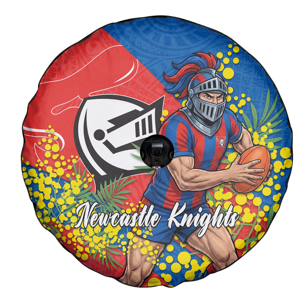 Newcastle Knights Spare Tire Cover Golden Wattle Floral Polynesian - Australian Flower - Rugby Mascot