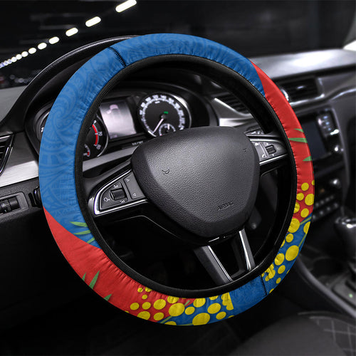 Newcastle Knights Steering Wheel Cover Golden Wattle Floral Polynesian - Australian Flower - Rugby Mascot