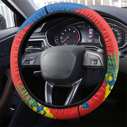 Newcastle Knights Steering Wheel Cover Golden Wattle Floral Polynesian - Australian Flower - Rugby Mascot