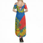 Newcastle Knights Summer Maxi Dress Golden Wattle Floral Polynesian - Australian Flower - Rugby Mascot