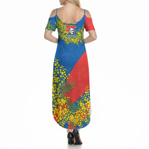 Newcastle Knights Summer Maxi Dress Golden Wattle Floral Polynesian - Australian Flower - Rugby Mascot