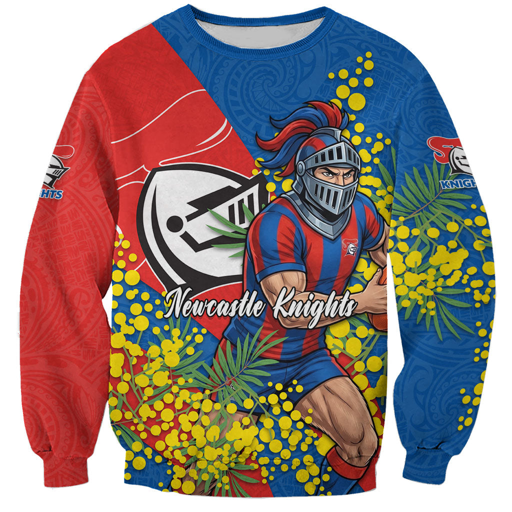 Newcastle Knights Sweatshirt Golden Wattle Floral Polynesian - Australian Flower - Rugby Mascot