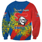 Newcastle Knights Sweatshirt Golden Wattle Floral Polynesian - Australian Flower - Rugby Mascot