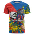 Newcastle Knights T Shirt Golden Wattle Floral Polynesian - Australian Flower - Rugby Mascot