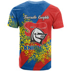 Newcastle Knights T Shirt Golden Wattle Floral Polynesian - Australian Flower - Rugby Mascot