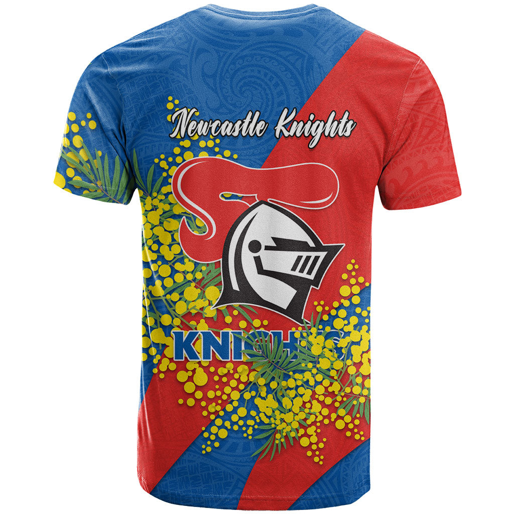 Newcastle Knights T Shirt Golden Wattle Floral Polynesian - Australian Flower - Rugby Mascot