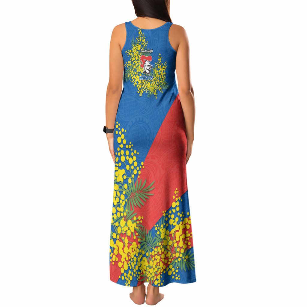 Newcastle Knights Tank Maxi Dress Golden Wattle Floral Polynesian - Australian Flower - Rugby Mascot