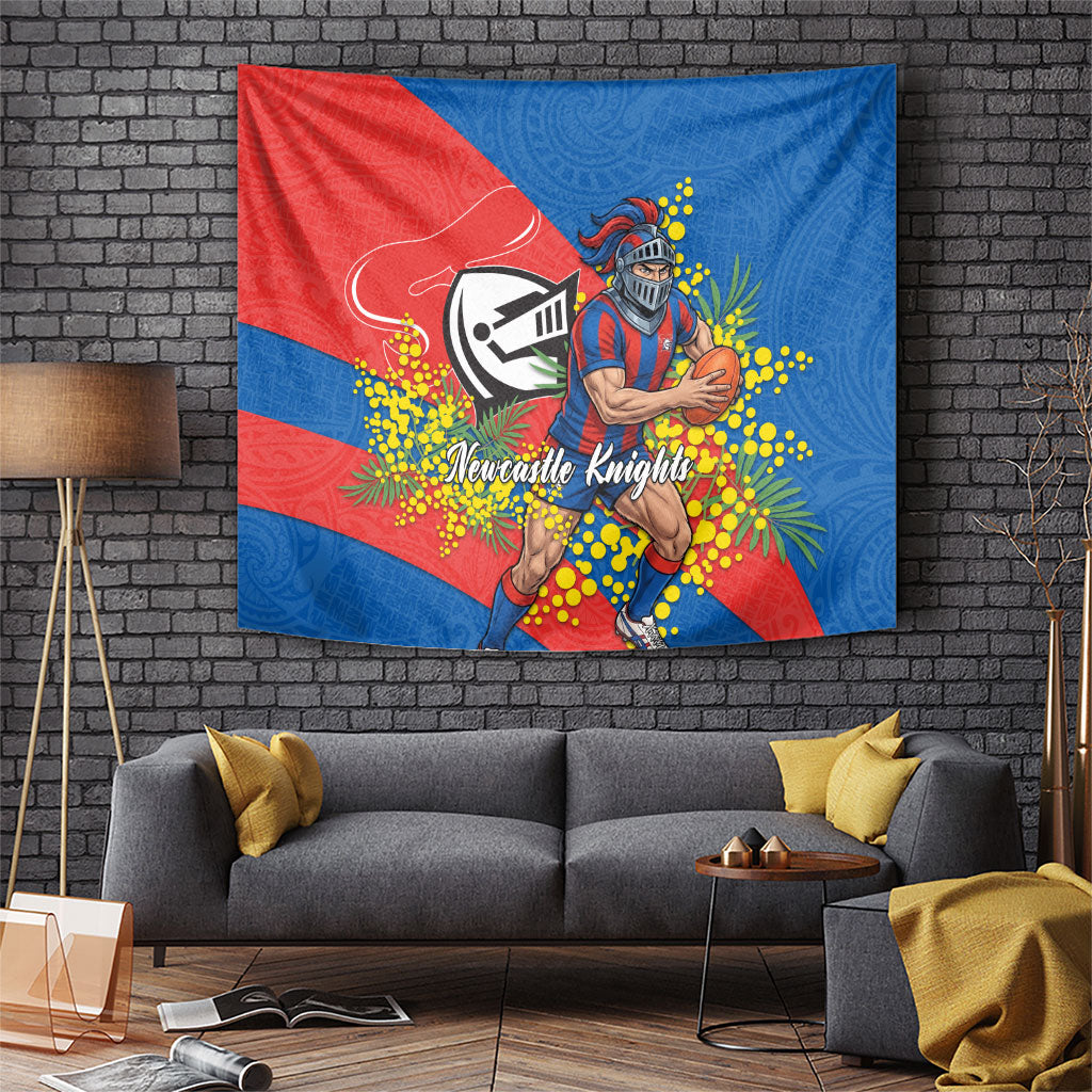 Newcastle Knights Tapestry Golden Wattle Floral Polynesian - Australian Flower - Rugby Mascot