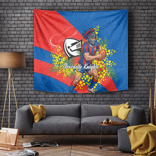 Newcastle Knights Tapestry Golden Wattle Floral Polynesian - Australian Flower - Rugby Mascot