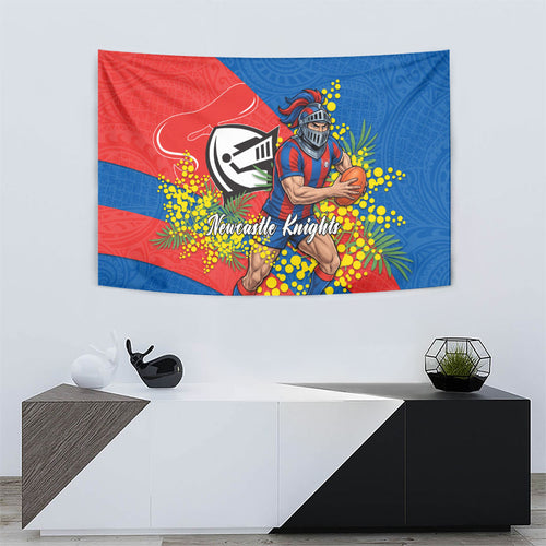 Newcastle Knights Tapestry Golden Wattle Floral Polynesian - Australian Flower - Rugby Mascot