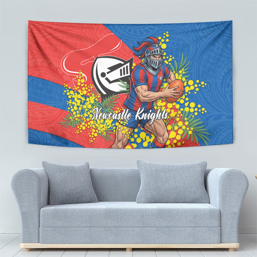 Newcastle Knights Tapestry Golden Wattle Floral Polynesian - Australian Flower - Rugby Mascot