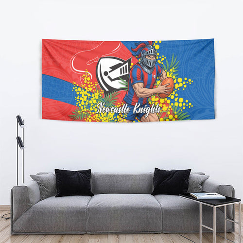 Newcastle Knights Tapestry Golden Wattle Floral Polynesian - Australian Flower - Rugby Mascot