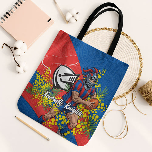 Newcastle Knights Tote Bag Golden Wattle Floral Polynesian - Australian Flower - Rugby Mascot