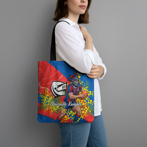 Newcastle Knights Tote Bag Golden Wattle Floral Polynesian - Australian Flower - Rugby Mascot