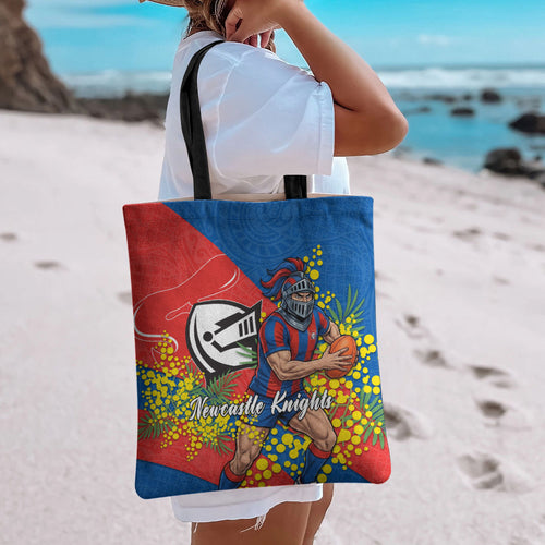 Newcastle Knights Tote Bag Golden Wattle Floral Polynesian - Australian Flower - Rugby Mascot