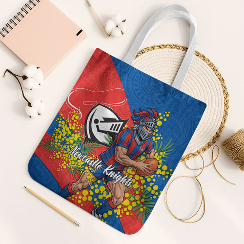 Newcastle Knights Tote Bag Golden Wattle Floral Polynesian - Australian Flower - Rugby Mascot