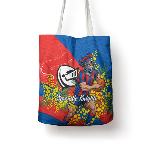 Newcastle Knights Tote Bag Golden Wattle Floral Polynesian - Australian Flower - Rugby Mascot