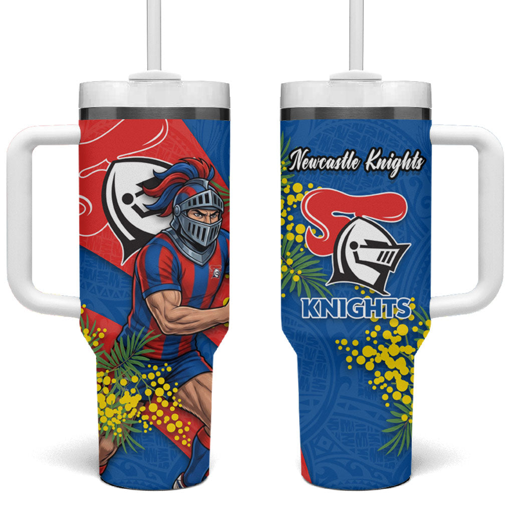Newcastle Knights Tumbler With Handle Golden Wattle Floral Polynesian - Australian Flower - Rugby Mascot