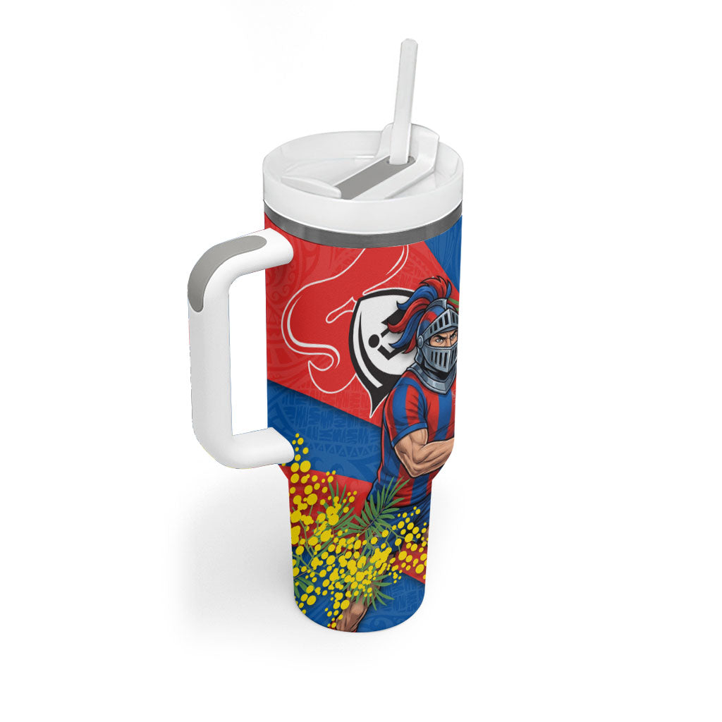 Newcastle Knights Tumbler With Handle Golden Wattle Floral Polynesian - Australian Flower - Rugby Mascot