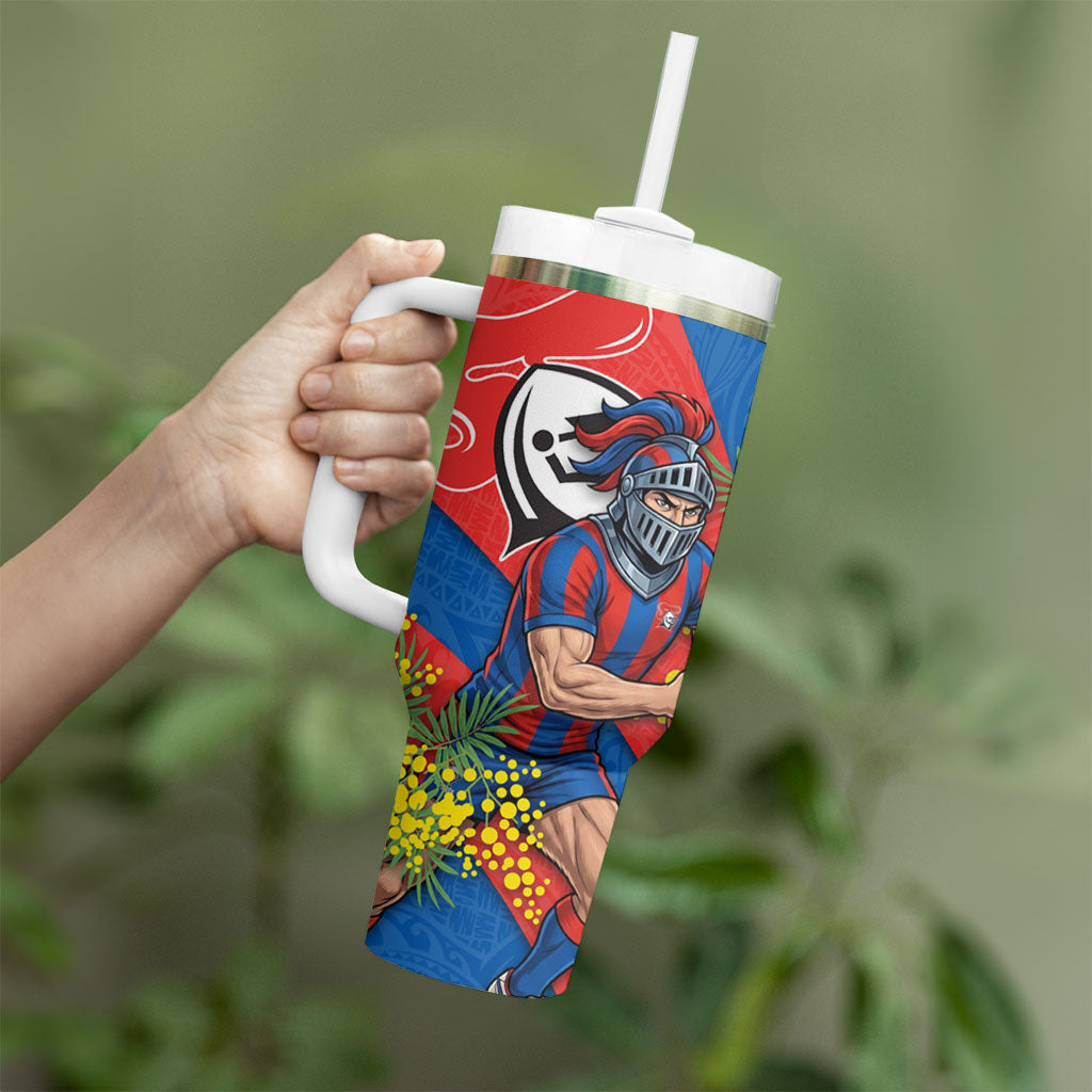 Newcastle Knights Tumbler With Handle Golden Wattle Floral Polynesian - Australian Flower - Rugby Mascot