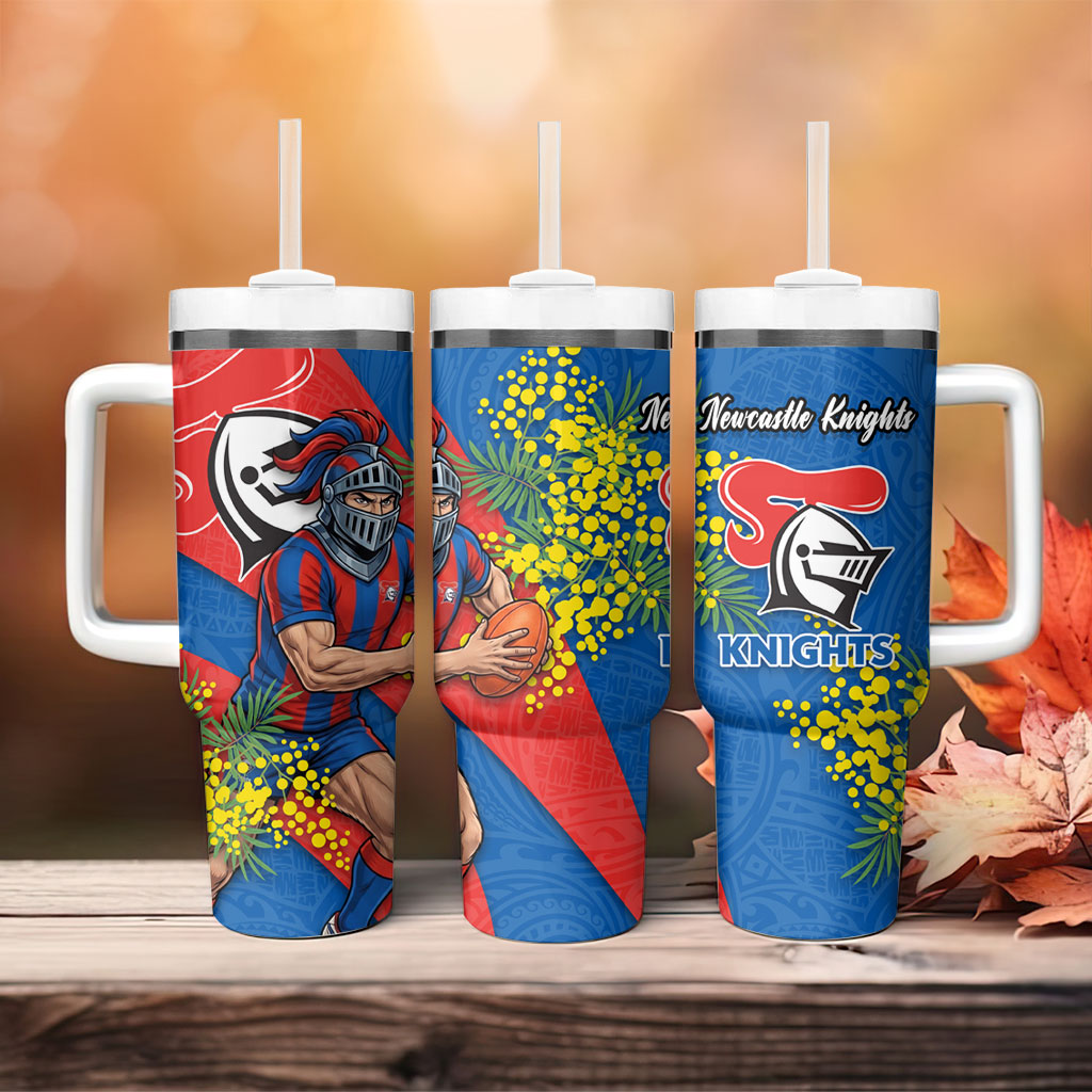Newcastle Knights Tumbler With Handle Golden Wattle Floral Polynesian - Australian Flower - Rugby Mascot