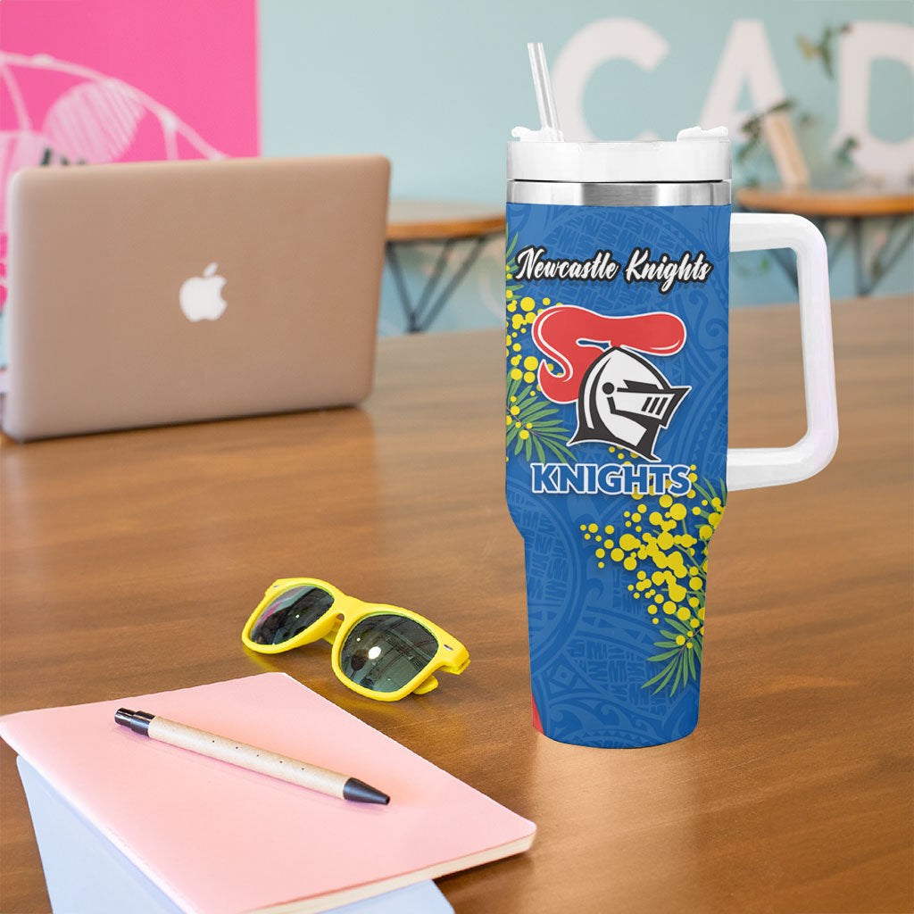 Newcastle Knights Tumbler With Handle Golden Wattle Floral Polynesian - Australian Flower - Rugby Mascot