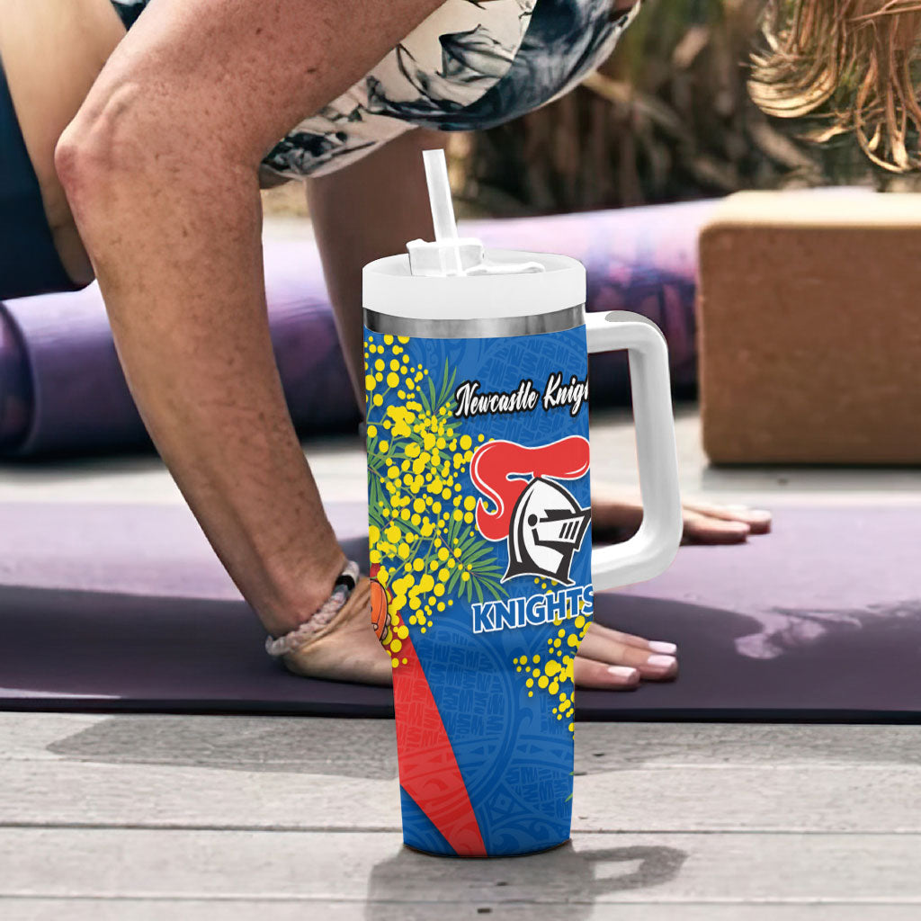 Newcastle Knights Tumbler With Handle Golden Wattle Floral Polynesian - Australian Flower - Rugby Mascot