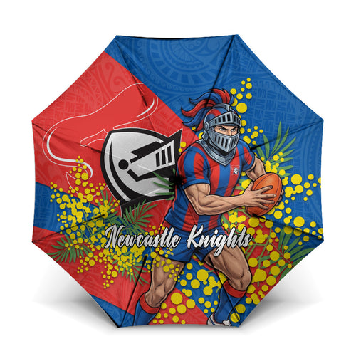 Newcastle Knights Umbrella Golden Wattle Floral Polynesian - Australian Flower - Rugby Mascot