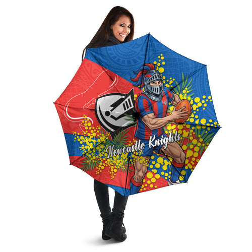 Newcastle Knights Umbrella Golden Wattle Floral Polynesian - Australian Flower - Rugby Mascot