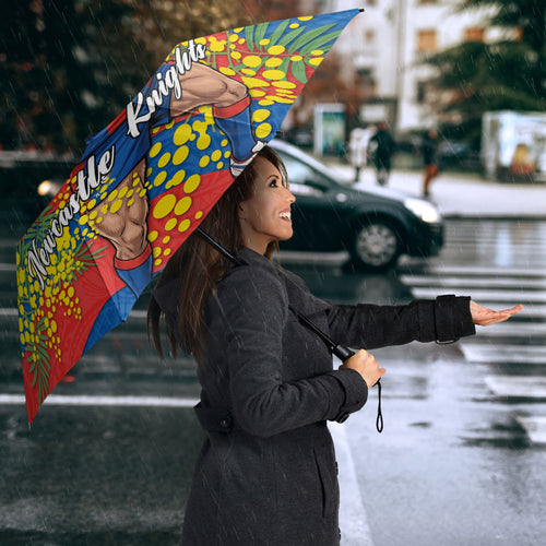 Newcastle Knights Umbrella Golden Wattle Floral Polynesian - Australian Flower - Rugby Mascot