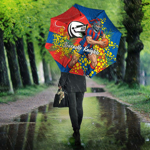 Newcastle Knights Umbrella Golden Wattle Floral Polynesian - Australian Flower - Rugby Mascot