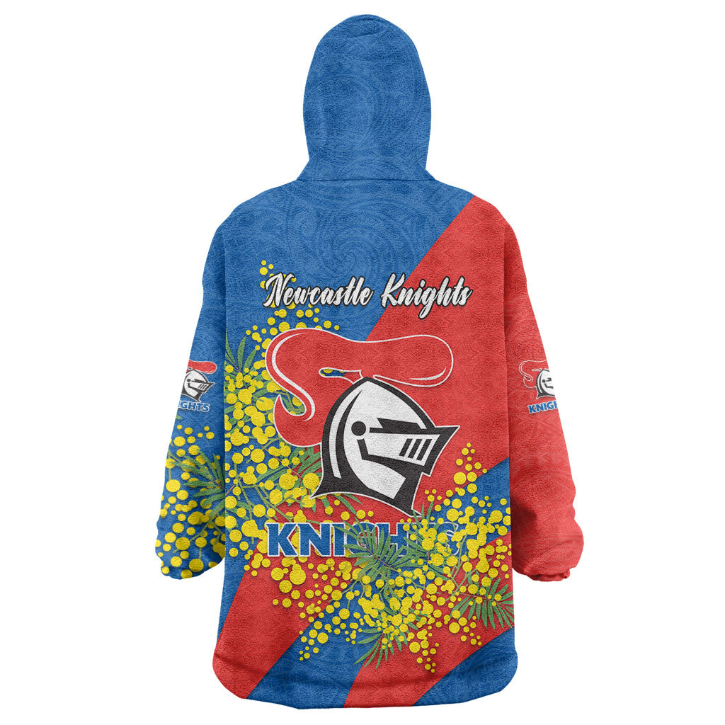 Newcastle Knights Wearable Blanket Hoodie Golden Wattle Floral Polynesian - Australian Flower - Rugby Mascot