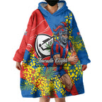 Newcastle Knights Wearable Blanket Hoodie Golden Wattle Floral Polynesian - Australian Flower - Rugby Mascot