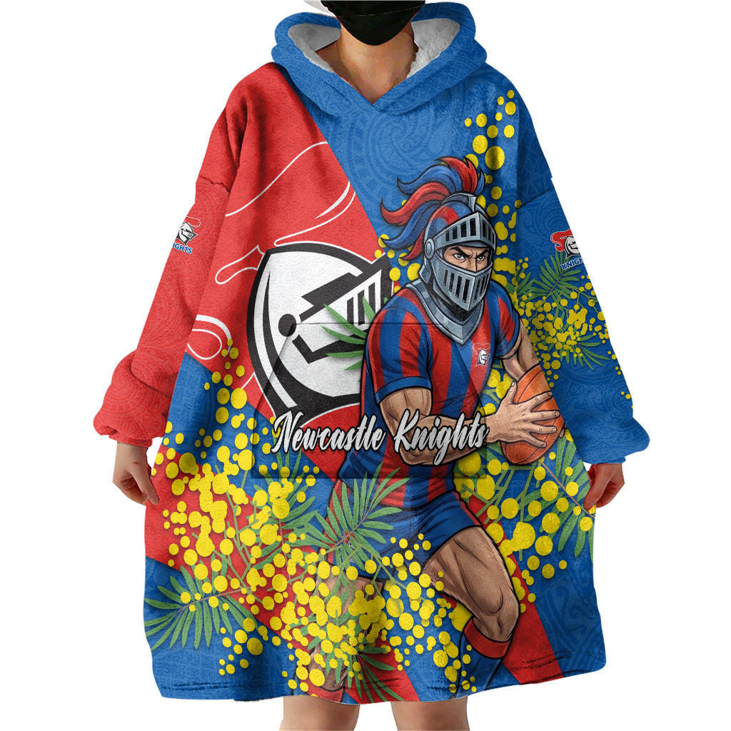 Newcastle Knights Wearable Blanket Hoodie Golden Wattle Floral Polynesian - Australian Flower - Rugby Mascot