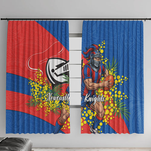 Newcastle Knights Window Curtain Golden Wattle Floral Polynesian - Australian Flower - Rugby Mascot
