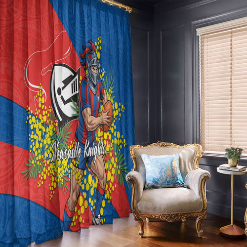 Newcastle Knights Window Curtain Golden Wattle Floral Polynesian - Australian Flower - Rugby Mascot