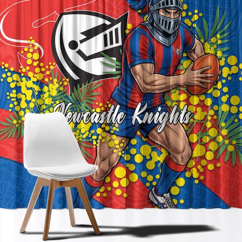 Newcastle Knights Window Curtain Golden Wattle Floral Polynesian - Australian Flower - Rugby Mascot