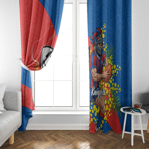 Newcastle Knights Window Curtain Golden Wattle Floral Polynesian - Australian Flower - Rugby Mascot