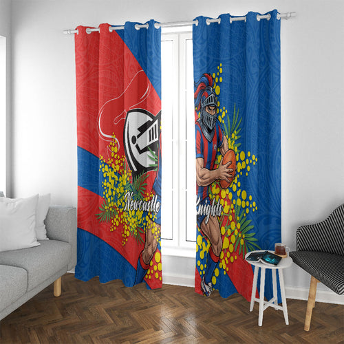 Newcastle Knights Window Curtain Golden Wattle Floral Polynesian - Australian Flower - Rugby Mascot