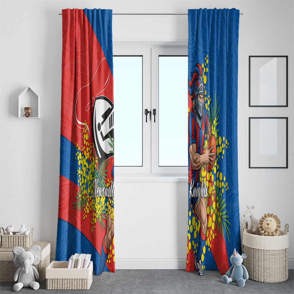 Newcastle Knights Window Curtain Golden Wattle Floral Polynesian - Australian Flower - Rugby Mascot