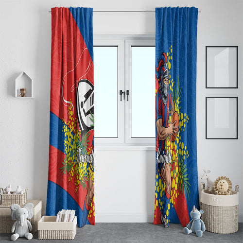 Newcastle Knights Window Curtain Golden Wattle Floral Polynesian - Australian Flower - Rugby Mascot