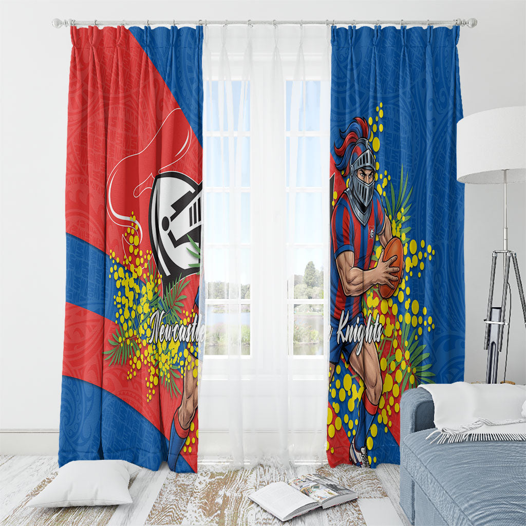 Newcastle Knights Window Curtain Golden Wattle Floral Polynesian - Australian Flower - Rugby Mascot