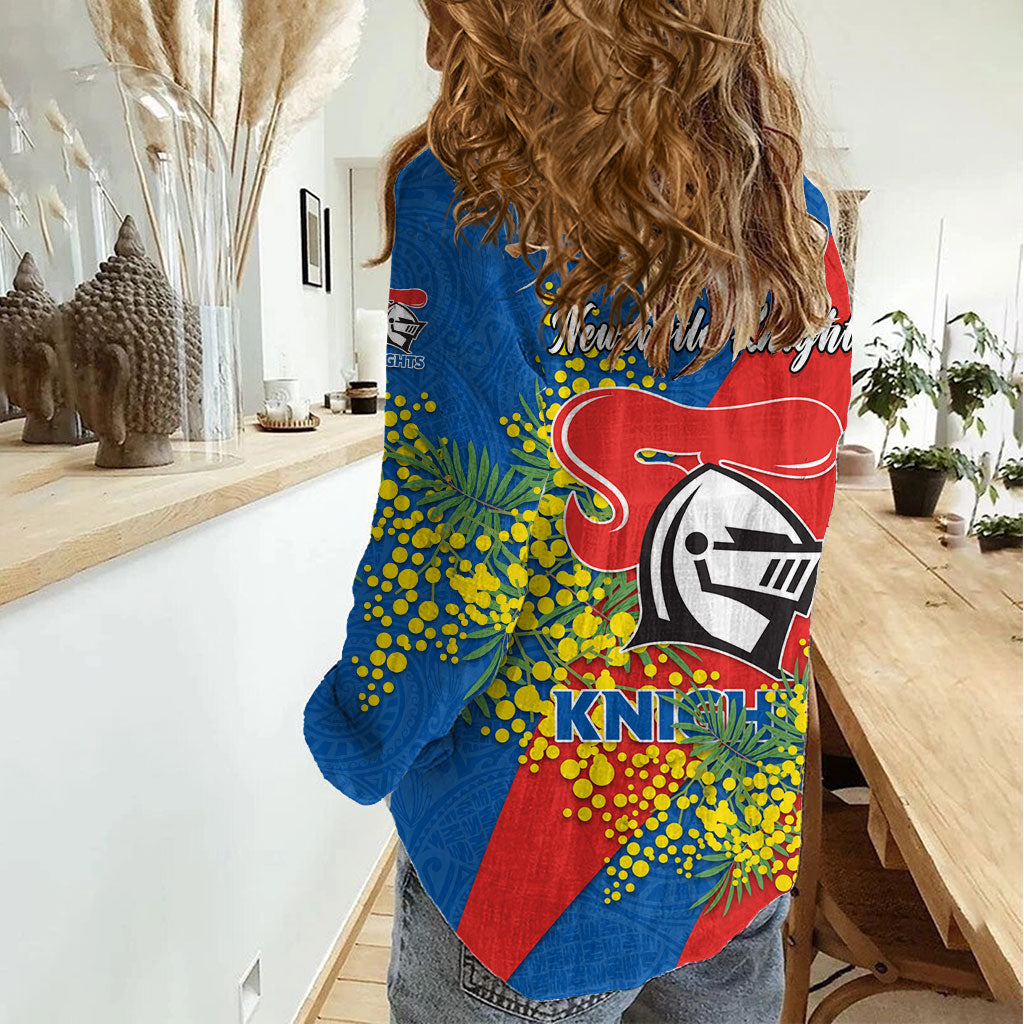Newcastle Knights Women Casual Shirt Golden Wattle Floral Polynesian - Australian Flower - Rugby Mascot