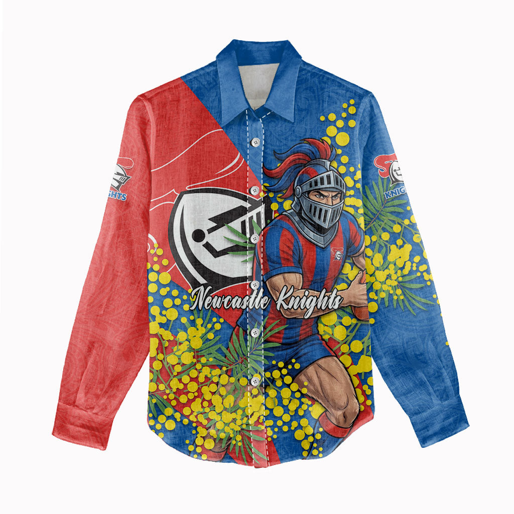 Newcastle Knights Women Casual Shirt Golden Wattle Floral Polynesian - Australian Flower - Rugby Mascot