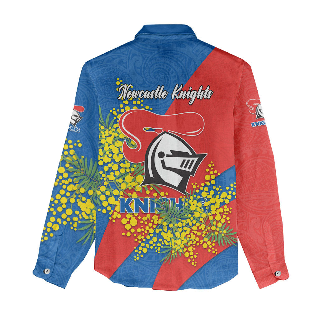 Newcastle Knights Women Casual Shirt Golden Wattle Floral Polynesian - Australian Flower - Rugby Mascot