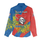 Newcastle Knights Women Casual Shirt Golden Wattle Floral Polynesian - Australian Flower - Rugby Mascot