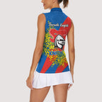 Newcastle Knights Women Sleeveless Polo Shirt Golden Wattle Floral Polynesian - Australian Flower - Rugby Mascot