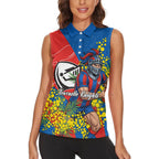 Newcastle Knights Women Sleeveless Polo Shirt Golden Wattle Floral Polynesian - Australian Flower - Rugby Mascot